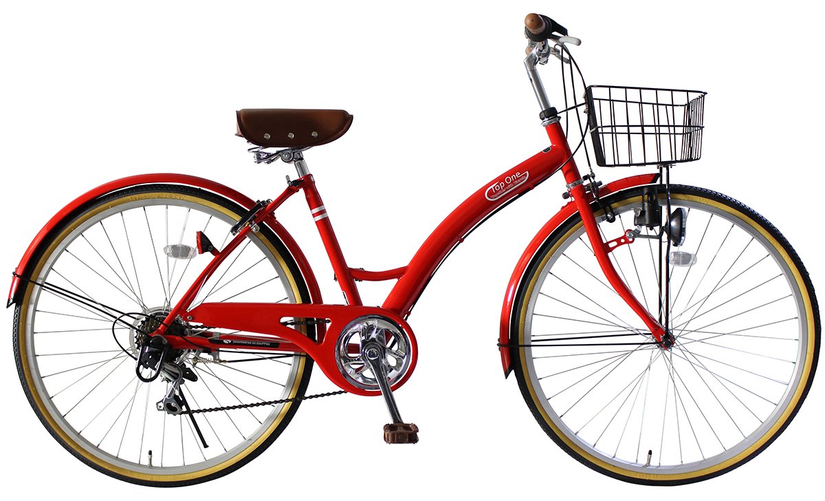赤いシティサイクル SHIMANO SIS装備 Amazon | トップワン(TOP ONE) 26インチシティサイクル シマノ製6段